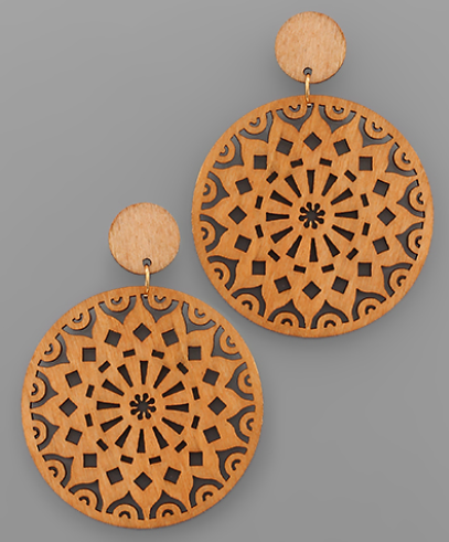 Filigree Wood Disc Earrings