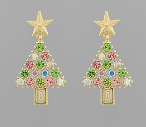 Pave Christmas Tree Dangle Earrings