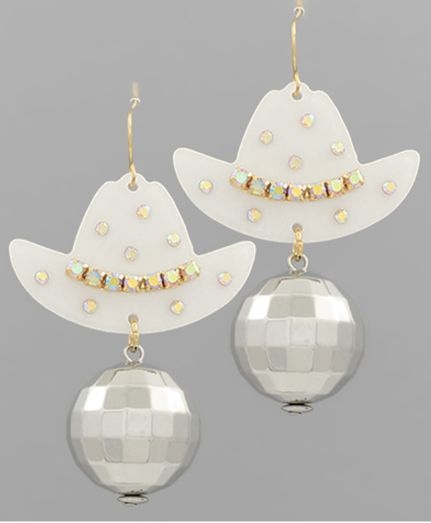 Pave Cowboy Hat & Disco Ball Earrings