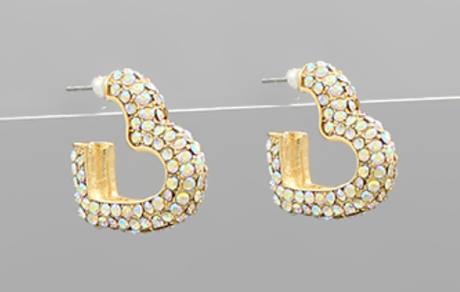 Pave Crystal Heart Shape Hoops