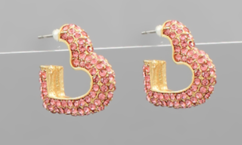Pave Crystal Heart Shape Hoops