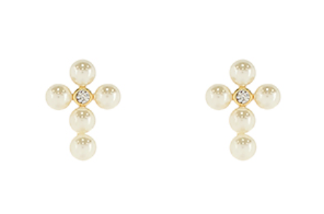 Pearl & CZ Cross Stud Earrings