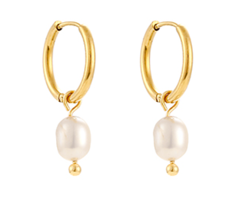 Pearl Drop Stainless Steel Huggie Hoops