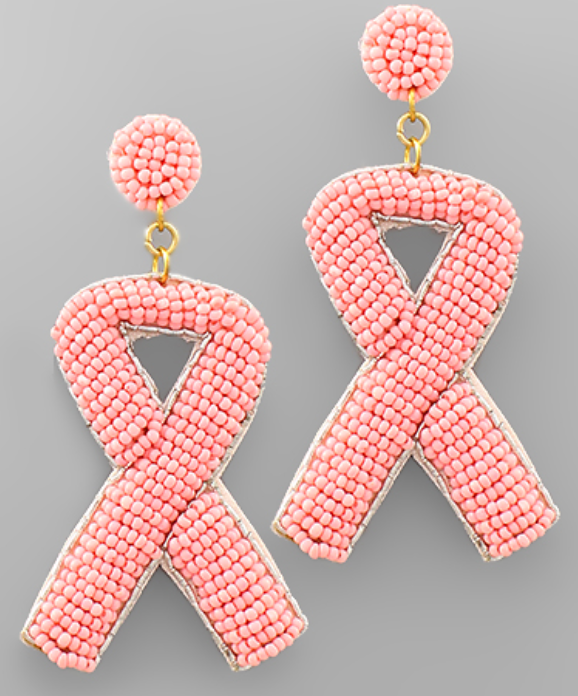 Pink Ribbon Bead Earrings
