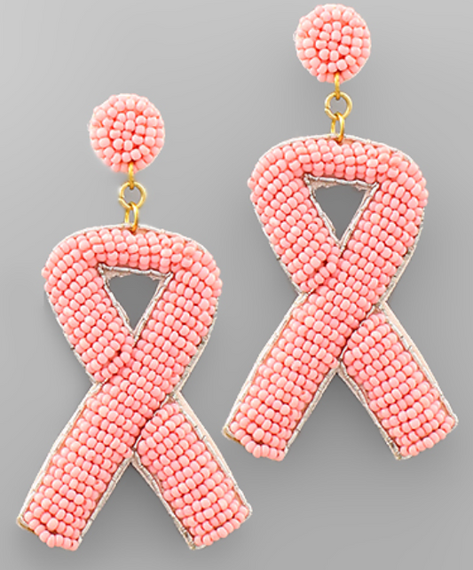 Pink Ribbon Bead Earrings