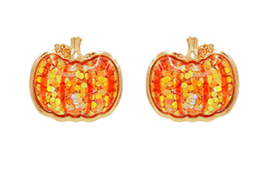 Pumpkin Epoxy Glitter Stud Earrings