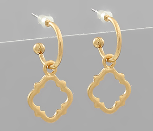 Quatrefoil Dangle Huggie Hoops