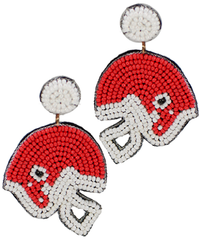 Red/White Beaded Football Helmet Earrings