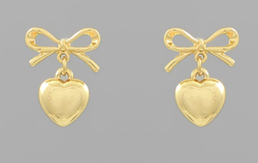 Ribbon & Heart Dangle Earrings