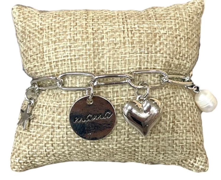 Paper Clip MAMA Charm Bracelet w/Toggle Closure