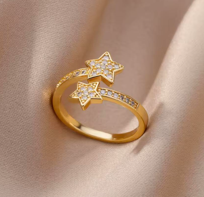 Stainless Steel Double Star Ring