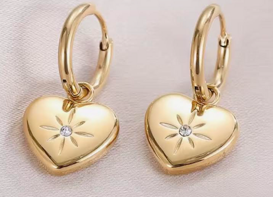 Stainless Steel Heart Locket w/Round Hoop Earrings