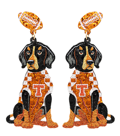 Tennessee Glitter Football Hound Dog Earrings